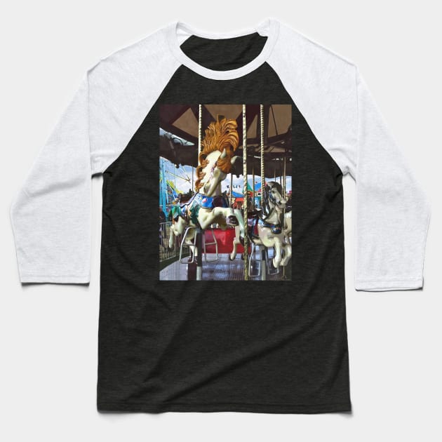 Carousel Horse With Flowing Mane Baseball T-Shirt by SusanSavad